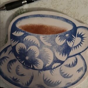 Blue and White Floral Ceramics Teacup and Saucer